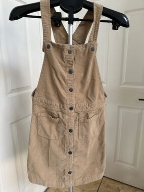 Old Navy Girl’s Button-Front Tan Corduroy Pinafore Dress in Size XL (14-16)